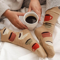 Cafecito Socks Beige with Coffee Cups