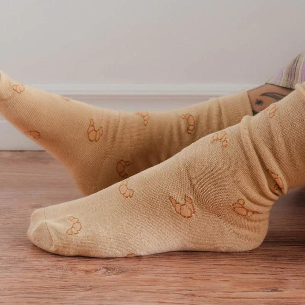 Croissant Socks Beige with Croissant Design