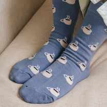 Blue Cafe Socks Blue with Coffee Cups