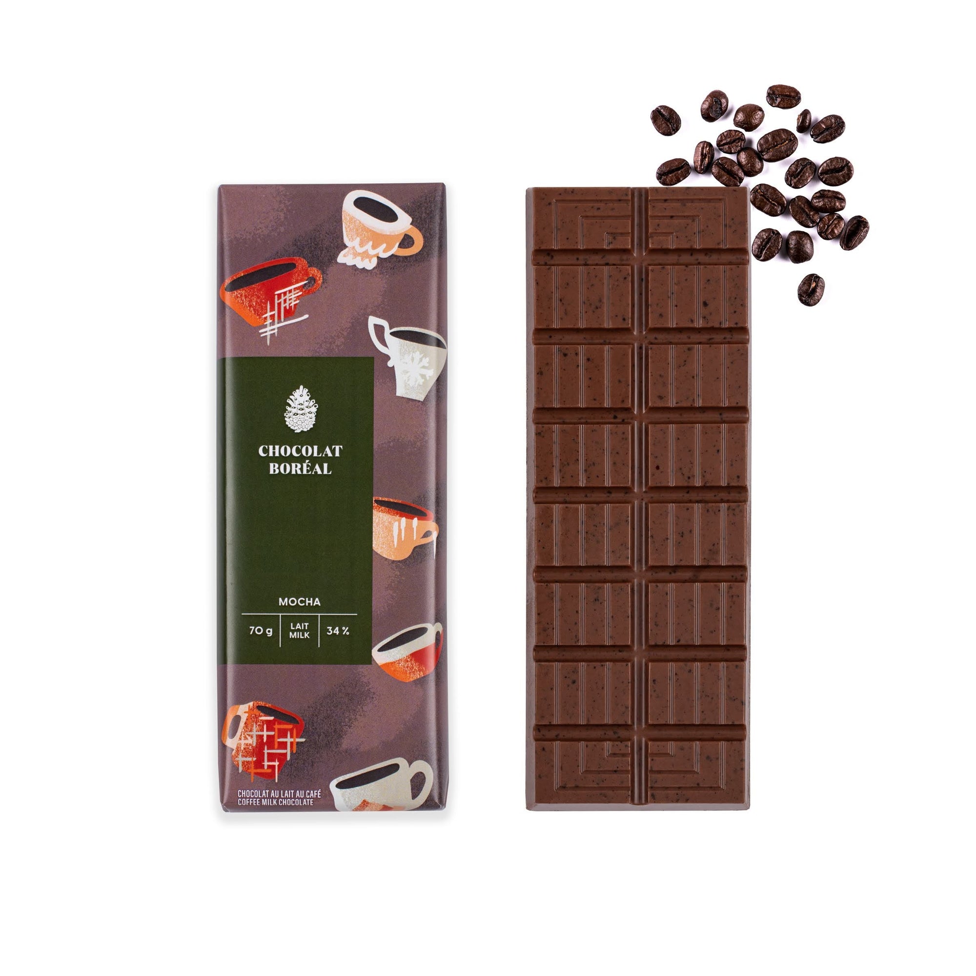 Mocha milk chocolate bar by Chocolat boréal.
