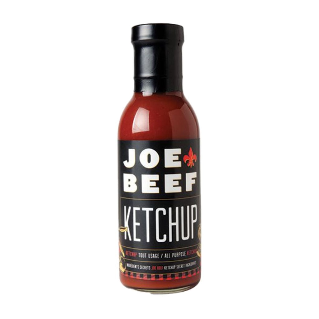 Old fashioned Joe Beef ketchup in glass bottle