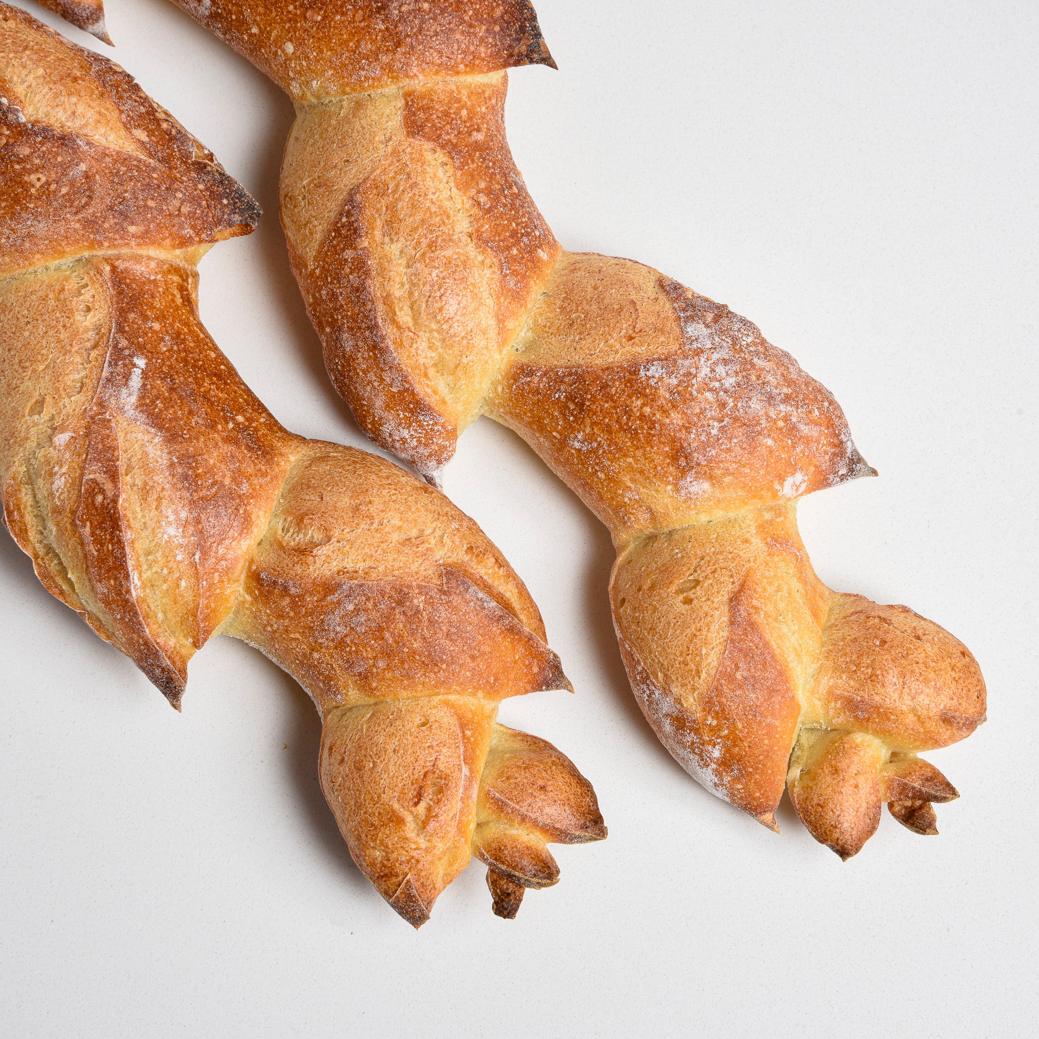 Close up of Le fournil bakery épi baguettes