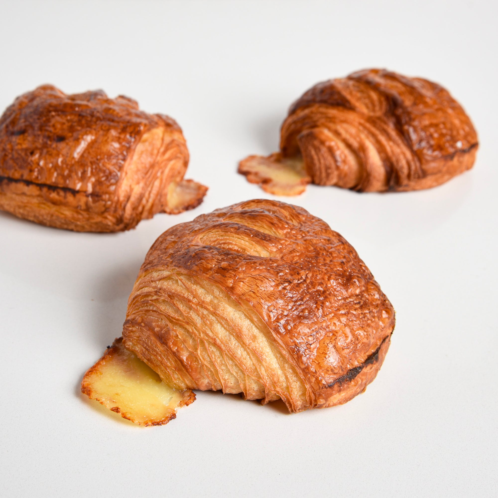 Group of Cross section of Le fournil bakery pain au jambon fromage croissant with ham and Emmental cheese