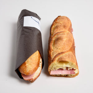 Le fournil bakery sandwich jambon beurre classic French ham with salted butter baguette packaged to go for lunch