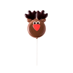 Chocolat Boreal Reindeer Lollipop - Milk Chocolate with red nose